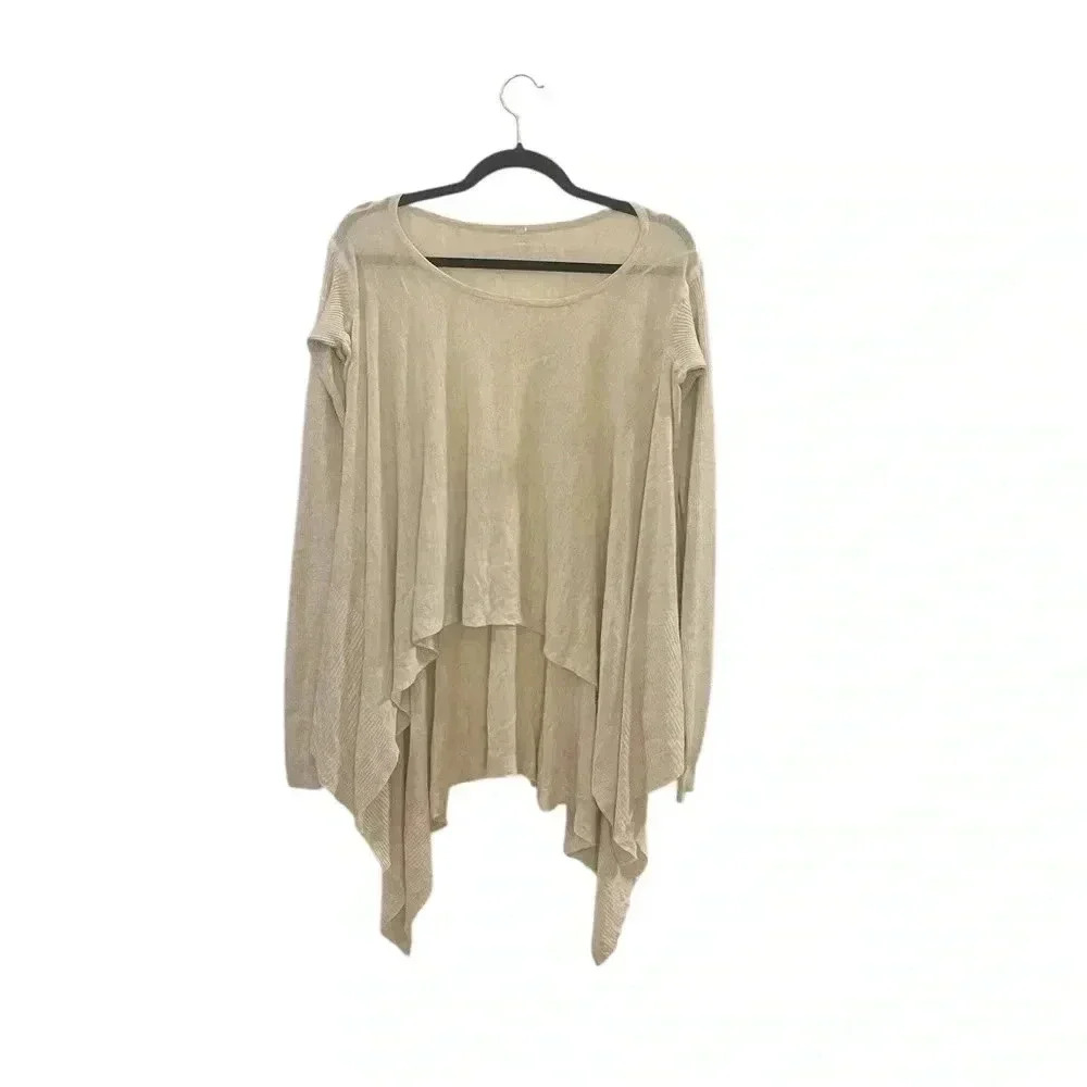 Lululemon cropped front pullover top silk blend off white ribbed sleeve medium